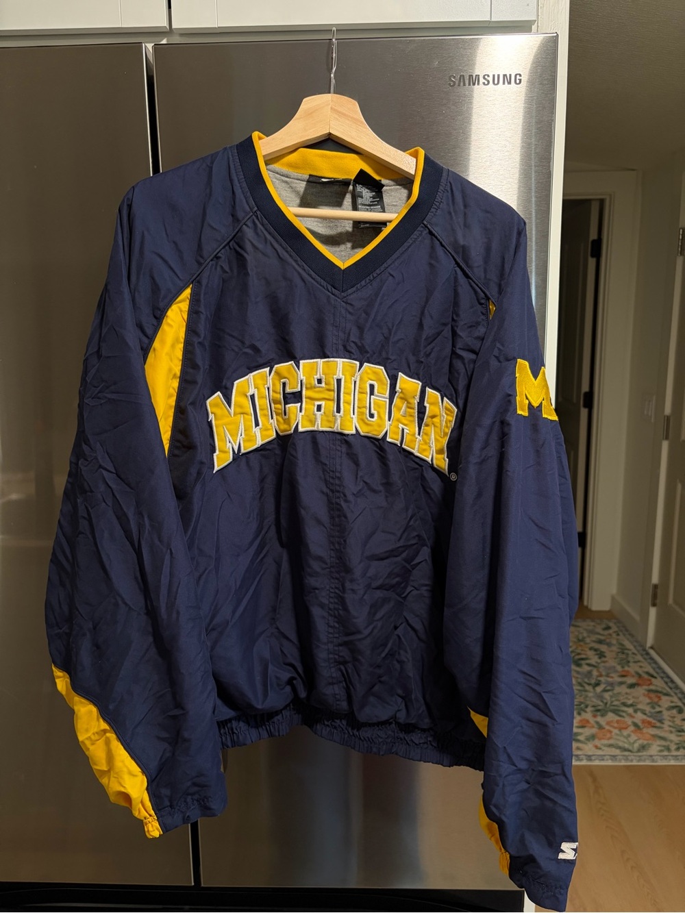 STARTER Navy Michigan Pullover with Yellow Trim V-Neck